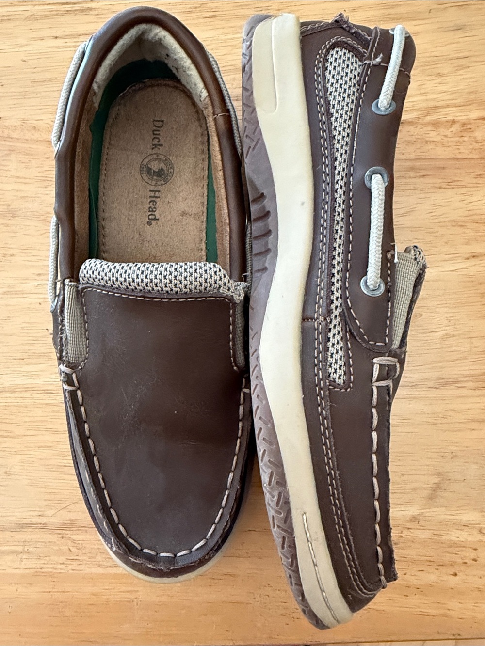 Duck Head Boys Brown Leather Slip-On Moccasin Boat Shoes